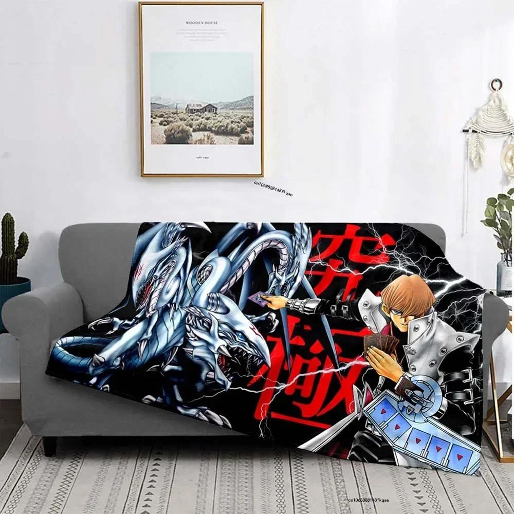 Anime Yu Gi Oh Card Yugioh Throw Blanket Blue Eyes White Dragon Anime Cartoon Soft Plush Blanket Bedroom Bedspread Home Decor