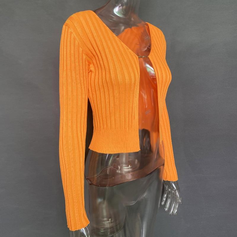 Pulover tricotat tricotat cu mânecă lungă, sexy, de toamnă și iarnă, cu etichetă aurie în V adânc