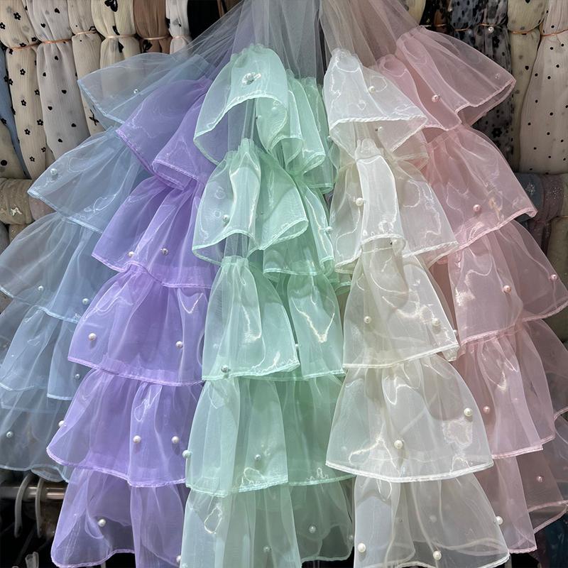 Organza Ruffled Beads Lace Fabric Trim Ribbon for DIY Sewing Wedding Dress Skirts Tulle Organza Clothing Accessories 5 Layers