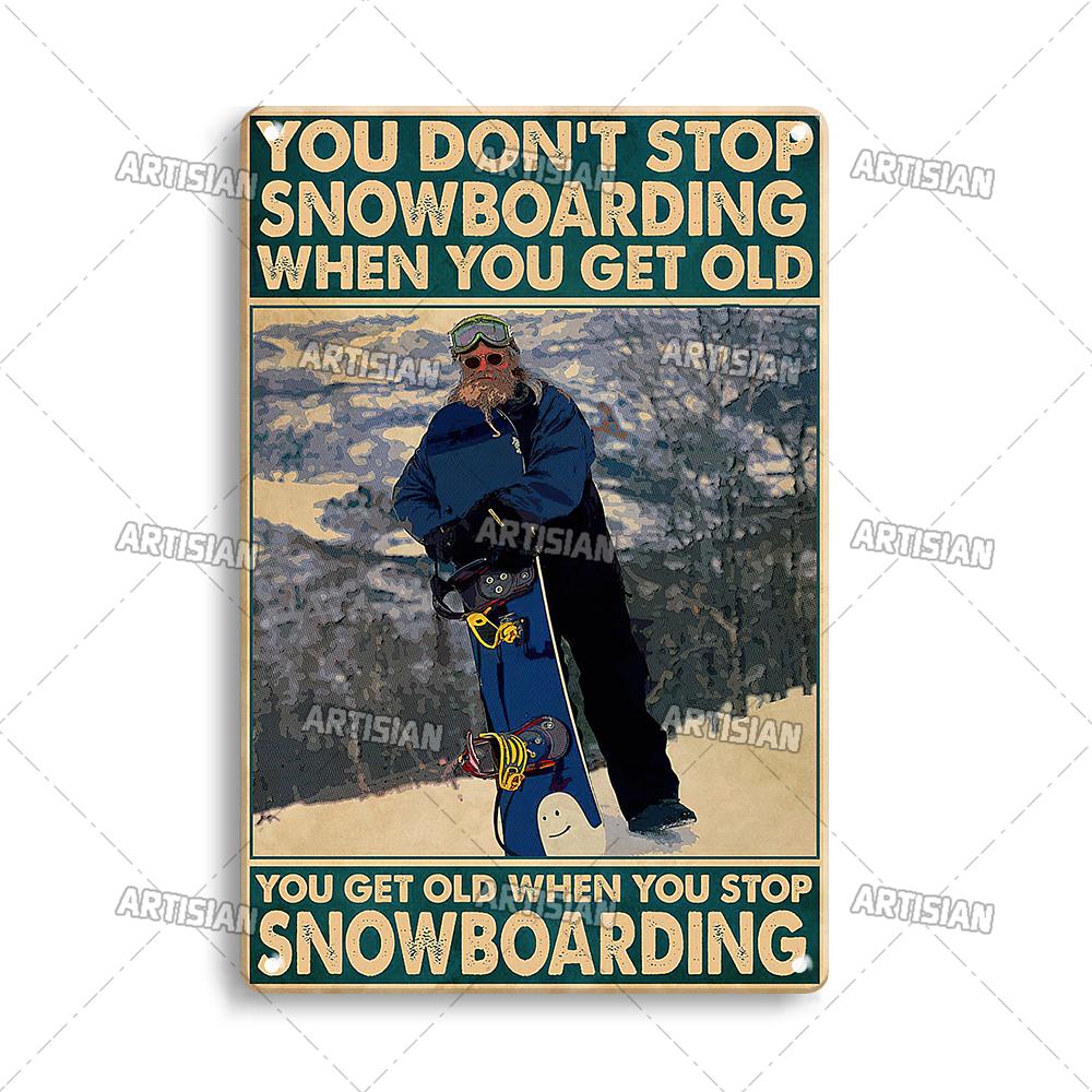 Artisian Skiing Snowboarding Metal Poster Sledding Tin Plaque Sport Decorative Plate Wall Decor Garage Bar Pub Club Hotel Cafe