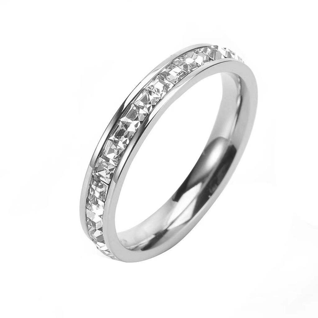 Double Row Cubic Zirconia Ring for Women Men, Stainless Steel CZ Band, Fashion Wedding Engagement Jewelry Gift