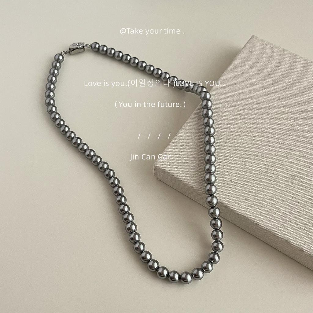 

Shijia pearl texture is round, high-end sense, niche real many hemp gray pearl necklace temperament light luxury neck chain women
