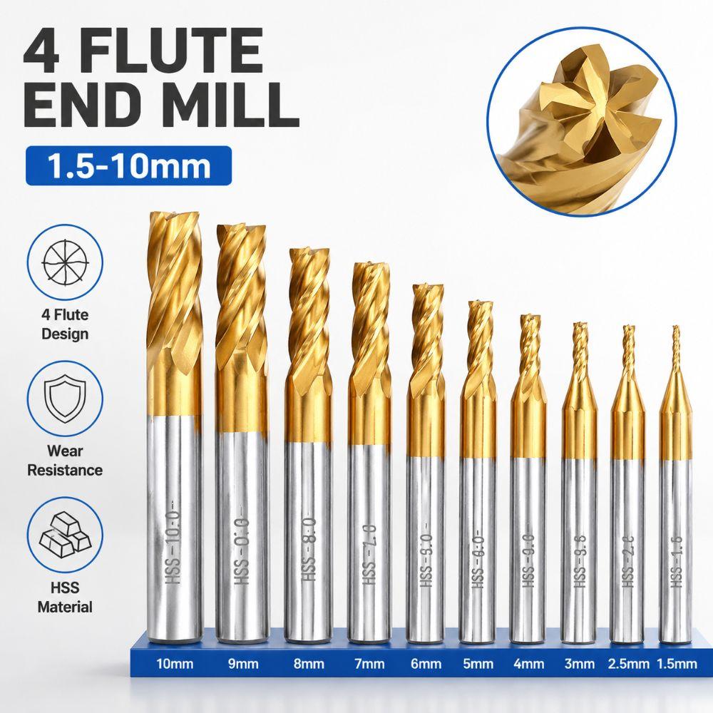 Four-Flute End Milling Cutter 1.5-10mm HSS Drill Bit Aluminum Mill CNC Drill Bit Wood Cutting