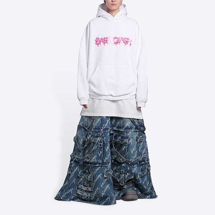 Balenciaga Wide Fit Hoodie 'White/Bubblegum' 675003TLVF29014