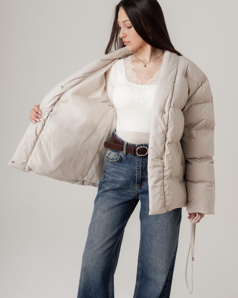 Куртка на поясе H 2642 M молочная