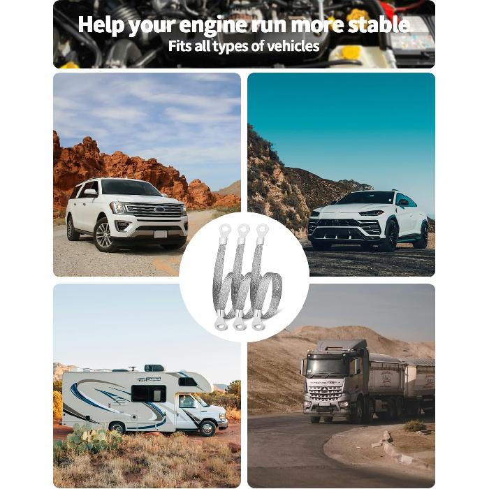 6 PCS Universal Automotive Braided Copper Ground Strap, 12 Inch Engine Ground Strap Kit With Terminal Plugs, Copper Tinned Ground Strap Wire For Most