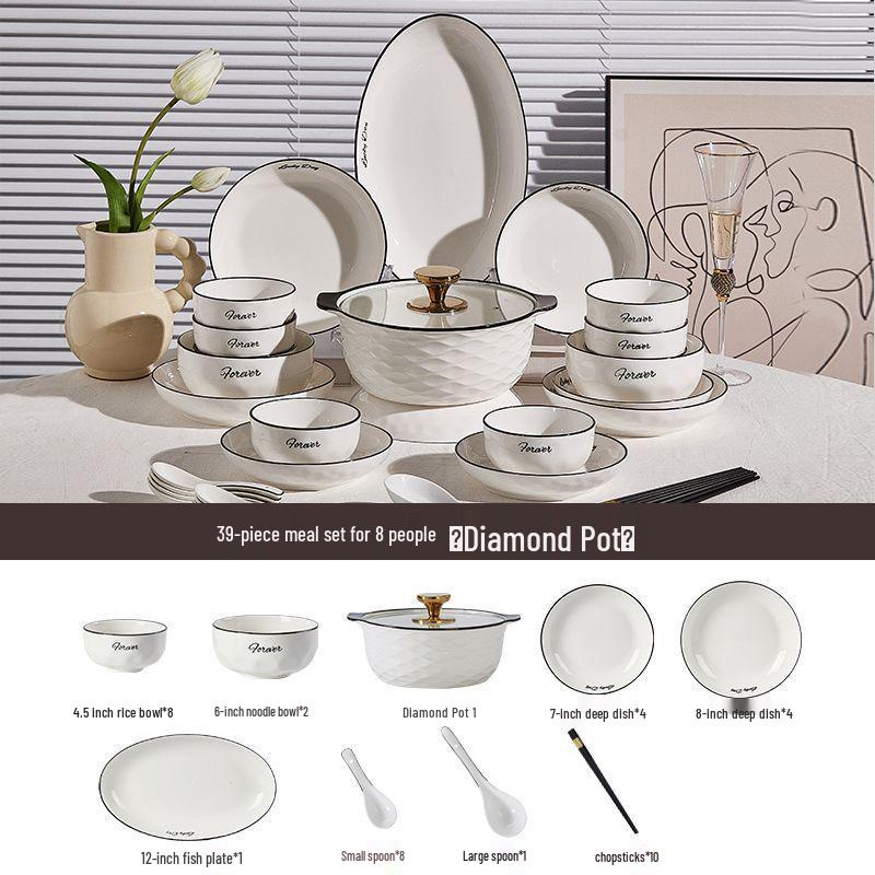 Ceramic Bowl & Plate Set with Chopsticks - Simple Tableware for Home & Housewarming 2026