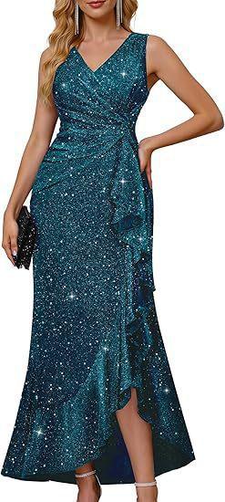 New Sexy V-Neck Dress, Sequin Split Evening Dress Dinner Party