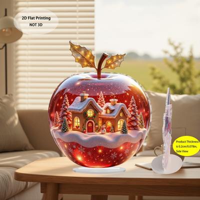 2D Fla, Schneebedeckte Nachtszene Weihnachts-Apfelhaus Acryl-Schreibtischdekoration, Geeignet für Wanddekoration, Veranda, Zimmer, Villa, Akzente Zuhause, Flur, o