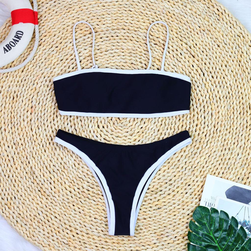 2024 European & American Tube Top Swimsuit: Women's High-Waist, Sexy, Big Chest, Color-Matched Bikini Briefs
