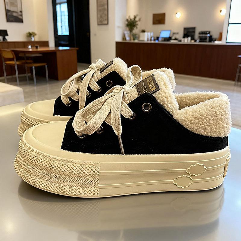 

Осень и зима новая пушистая обувь флис теплая хлопковая обувь женская толстая подошва обувь женская повседневная обувь европейские товары 38 чёрный
