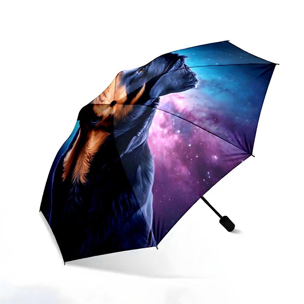 Automatic Open/Close Folding Umbrella with Rottweiler & for Galaxy Design - 8-Rib Portable Compact Umbrella, Durable Plastic/I