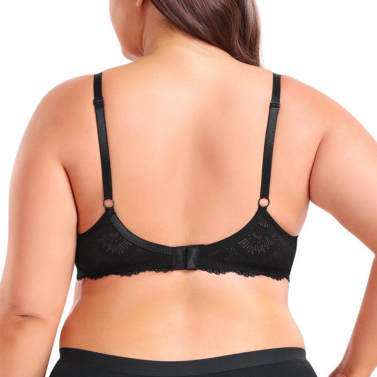 Plus Size Summer Sexy Lace Underwire Bra, Ultra Thin Breathable Sheer Lingerie for Large Bust Women
