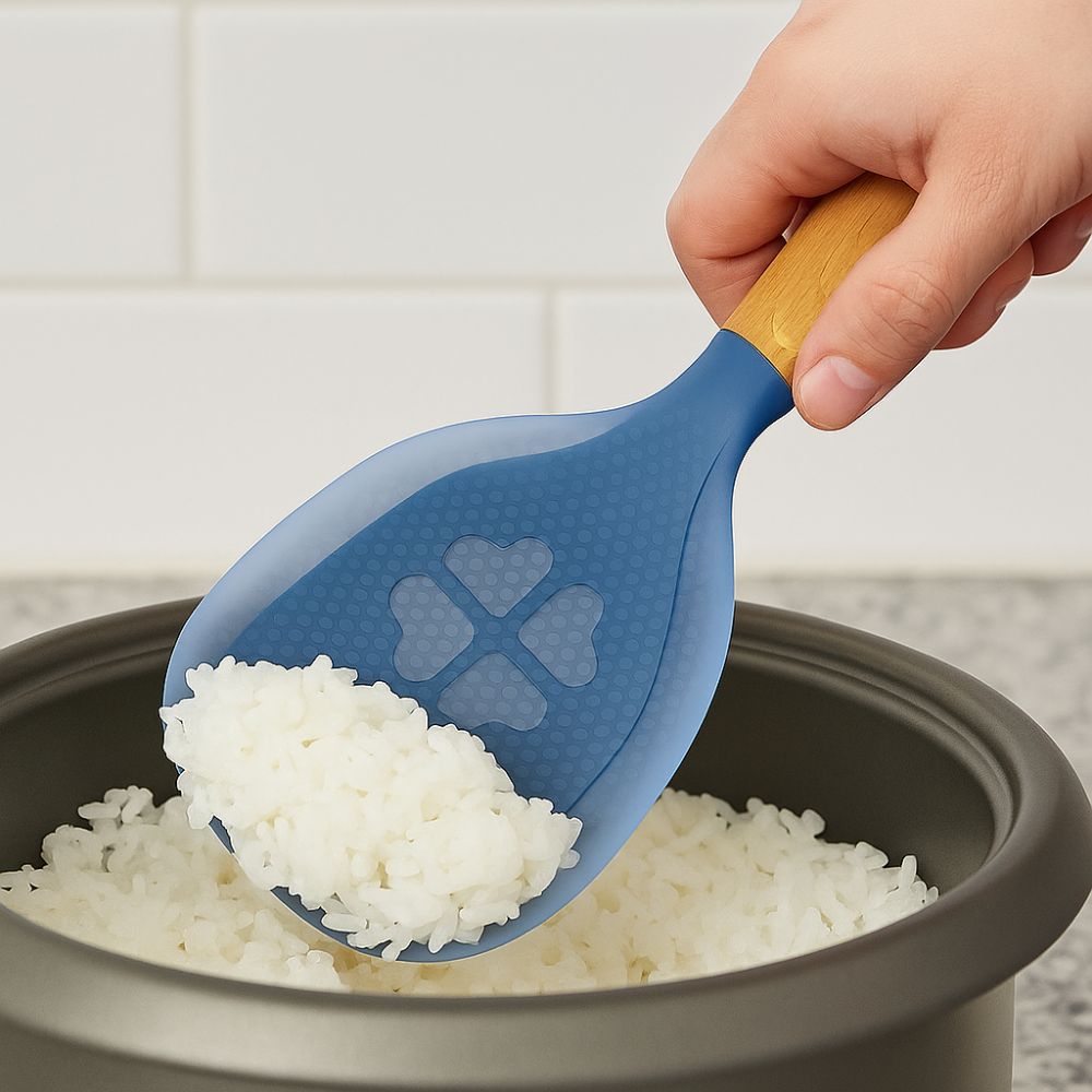 Wooden Handle Silicone Rice Spoon Household Heat-resistant Spoon Kitchen Gadgets