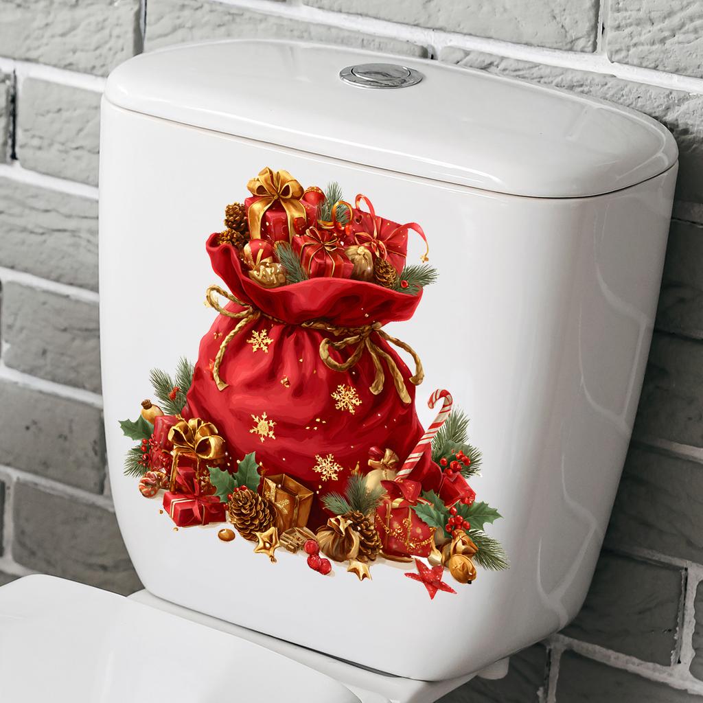 Weihnachtsmann's Geschenksack, Toiletten-Wandsticker, Dekorations-Wandsticker für das Badezimmer