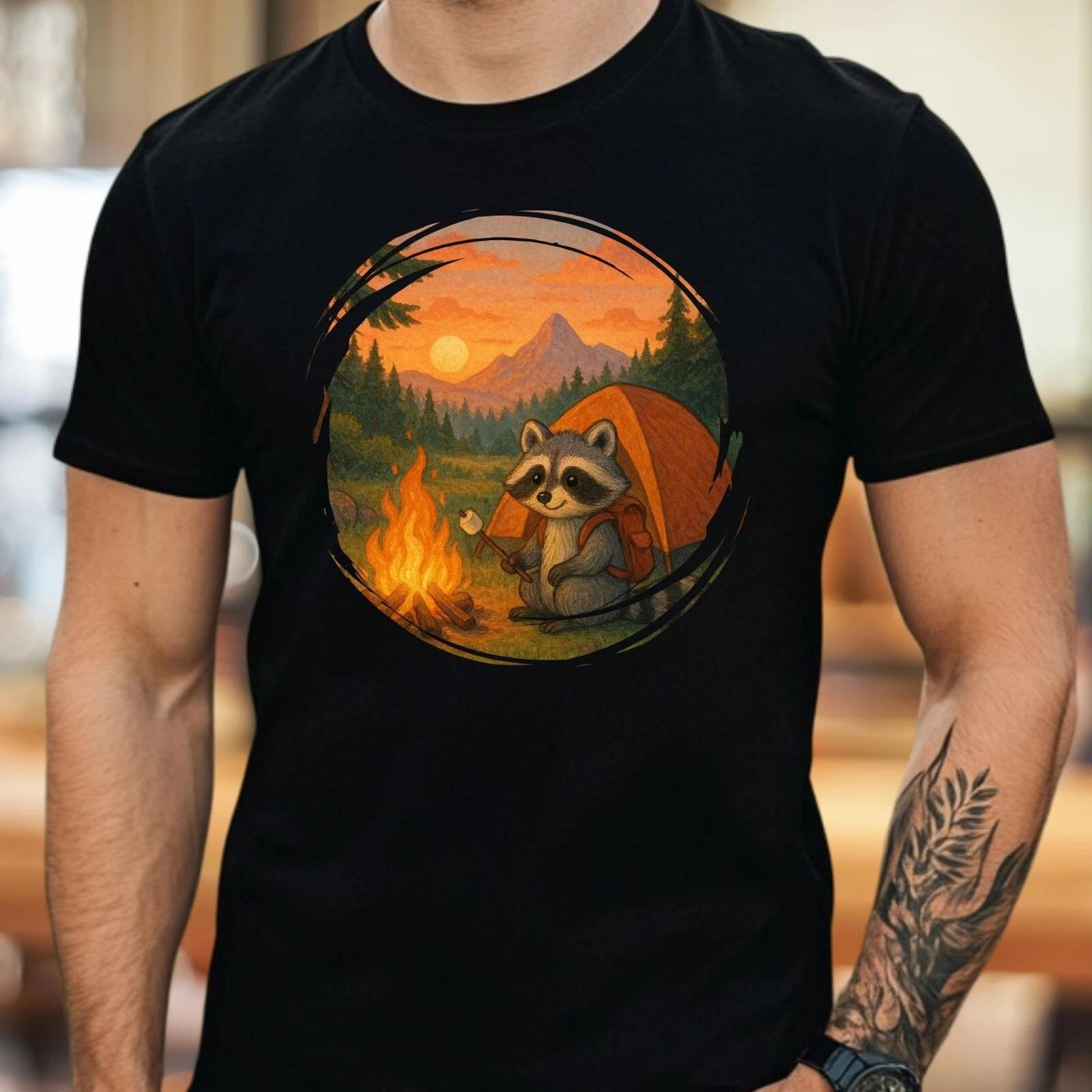 T-Shirt Herren Camping Waschbär Motiv Baumwolle Größe S bis 5XL XL