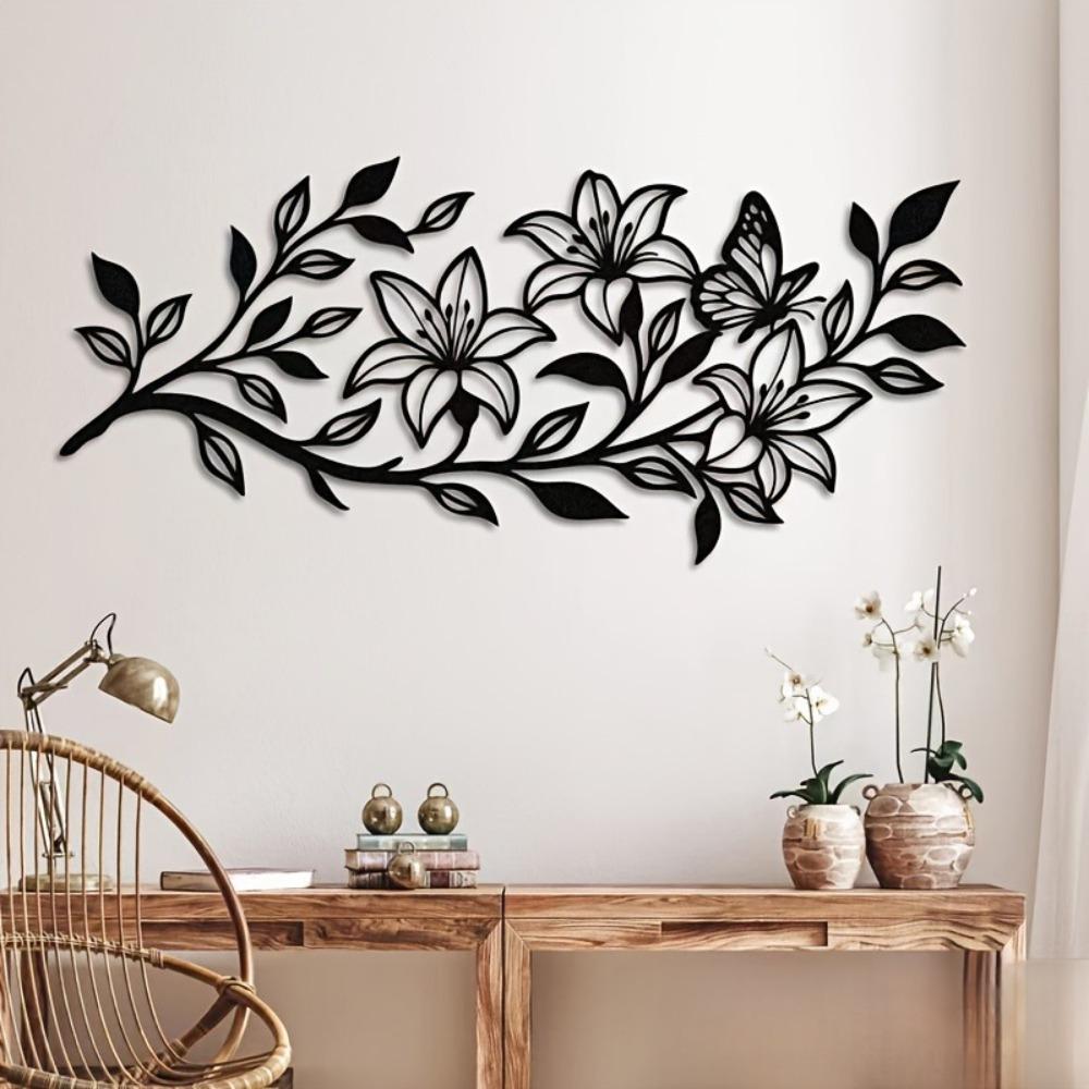 1pc Floral Metal Wall Decor Abstract Butterfly Flower Branch Laser Cut Ornament Home Art Housewarming Birthday Valentine Wedding Gift