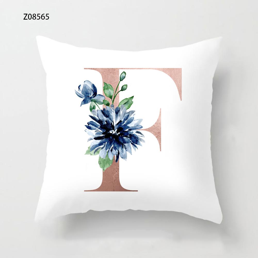 Pink Initials A B C Pillowcase Alphabet Flowers Home Sofa Decor Cushion Cover Living Room Bedroom Bed Decorative Pillow Cover
