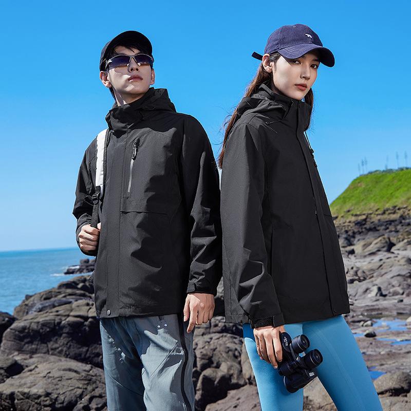 24 New Jacket Men's Three-in-one Jacket Women's Outdoor Waterproof Hiking Warm Jacket Mountaineering Suit