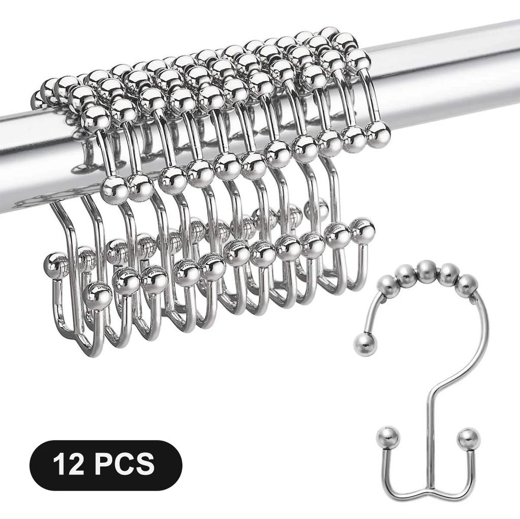12 Pack Rust Proof Metal Shower Curtain Hooks Double Glide Curtain Rings for Bathroom Shower Rods