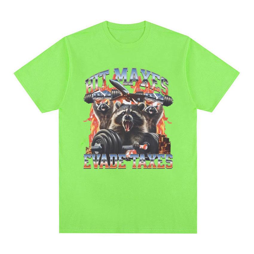 Hit Maxes Steuern Hinterziehen Meme T-Shirt für Männer Frauen Lustige Waschbär Grafik T-Shirts Herrenmode Retro Übergroßes T-Shirt Streetwear