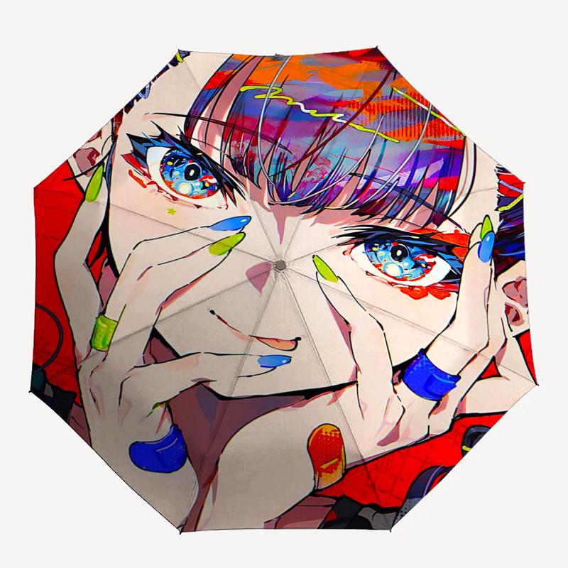 1pc Outdoor Umbrella with Anime Character Design - Automatic Opening/Closing, Portable 3-Fold Design, 8-Rib Iron Frame - Perfect Gift for Fans, T