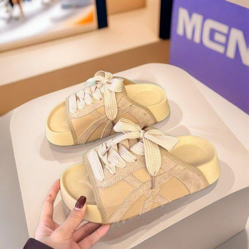 Casual Lace-up Half Slippers Women's Soft Bottom Comfortable Beach Sandals Summer New Outer Wear One-word Drag