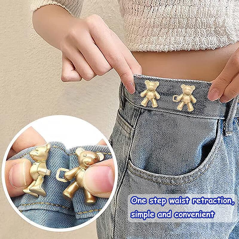 Adjustable Cute Bear Jeans Button Pins No Sew Detachable Waist Body Extender Clips for Loose Jean/skirt Fit Tighten Buckles