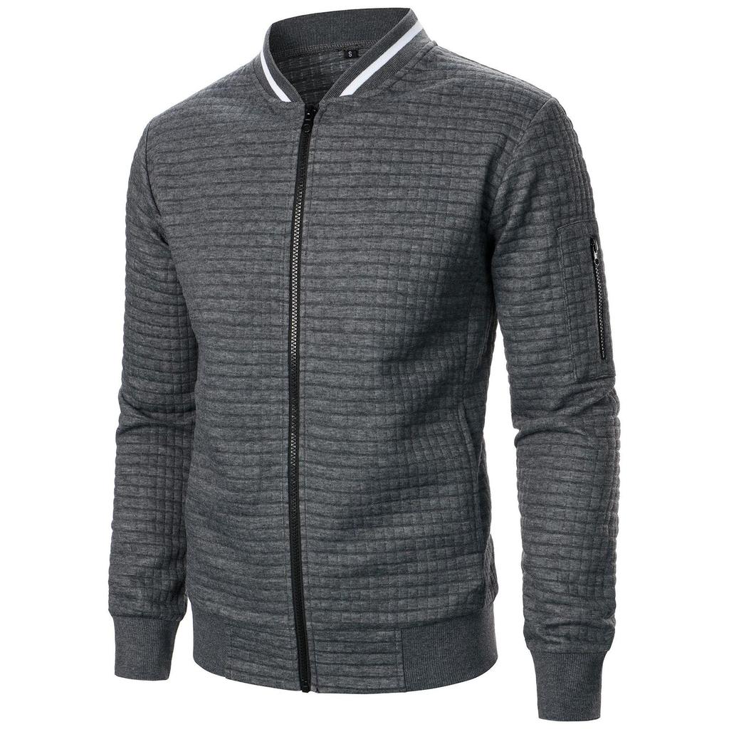 Men's Plaid Zip-Up Stand Collar Cardigan Sweatshirt Jacket