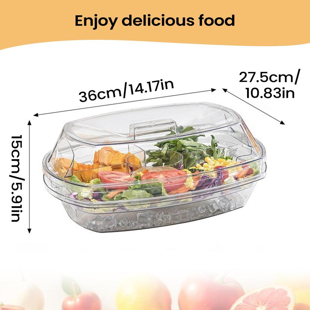 Chilled Serving Tray With Lid 4 Compartments Ice Cooling Platter Divided Fruit Tray For Party Snacks Seafood Salad Desserts