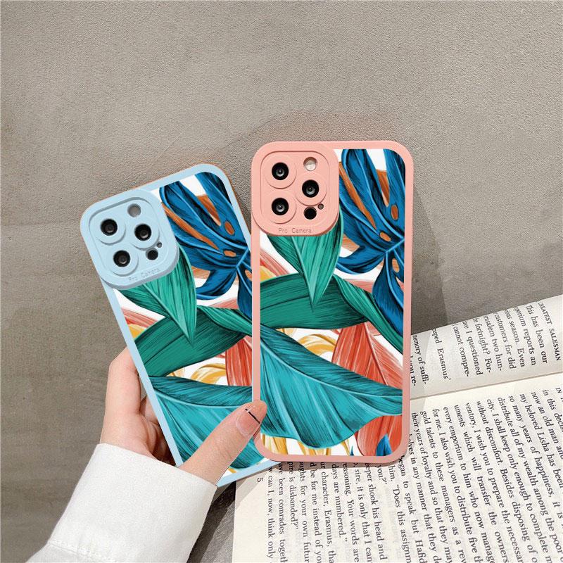 Leaves Monstera Green Case For iPhone 14 Plus 14 13 12 11 Pro Max XR XS X 7 8 Plus SE 2020 Cases Cute Soft Silicone Back Covers