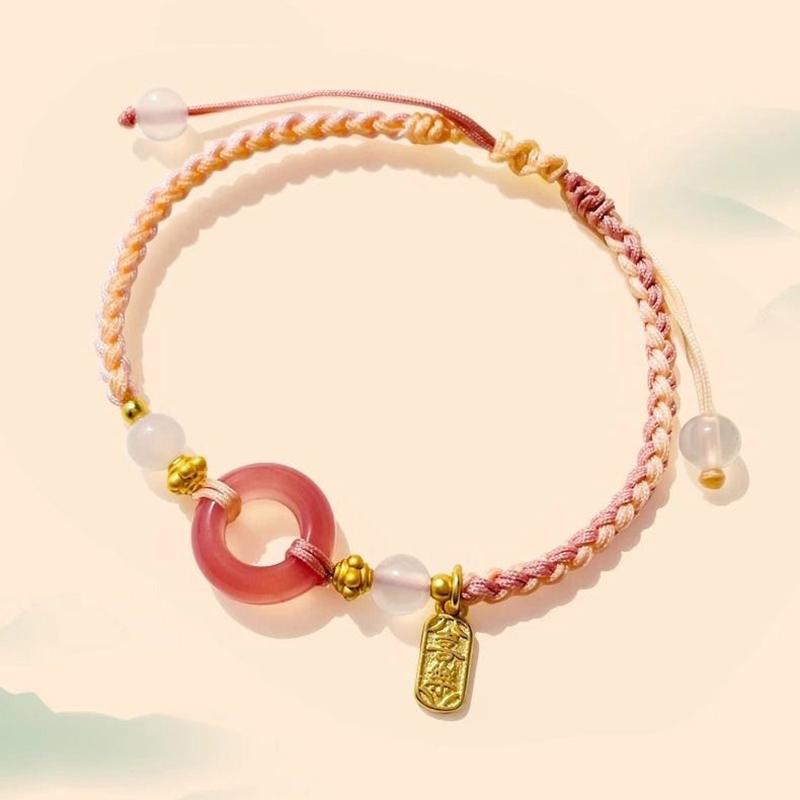 

Браслет с пряжкой в китайском стиле, плетеный браслет с бисером в виде сердца для девочки, ремешок на руку, браслет Bestie, ювелирный аксессуар, подарок розовый