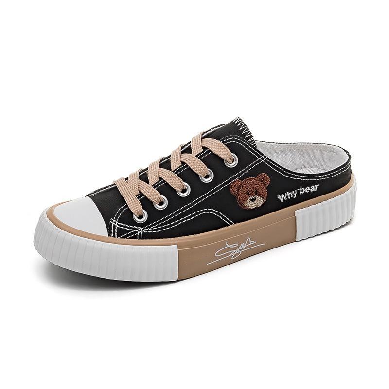 Spring low-top shallow-mouth espadrilles women's bear head without heel half-support shoes tide