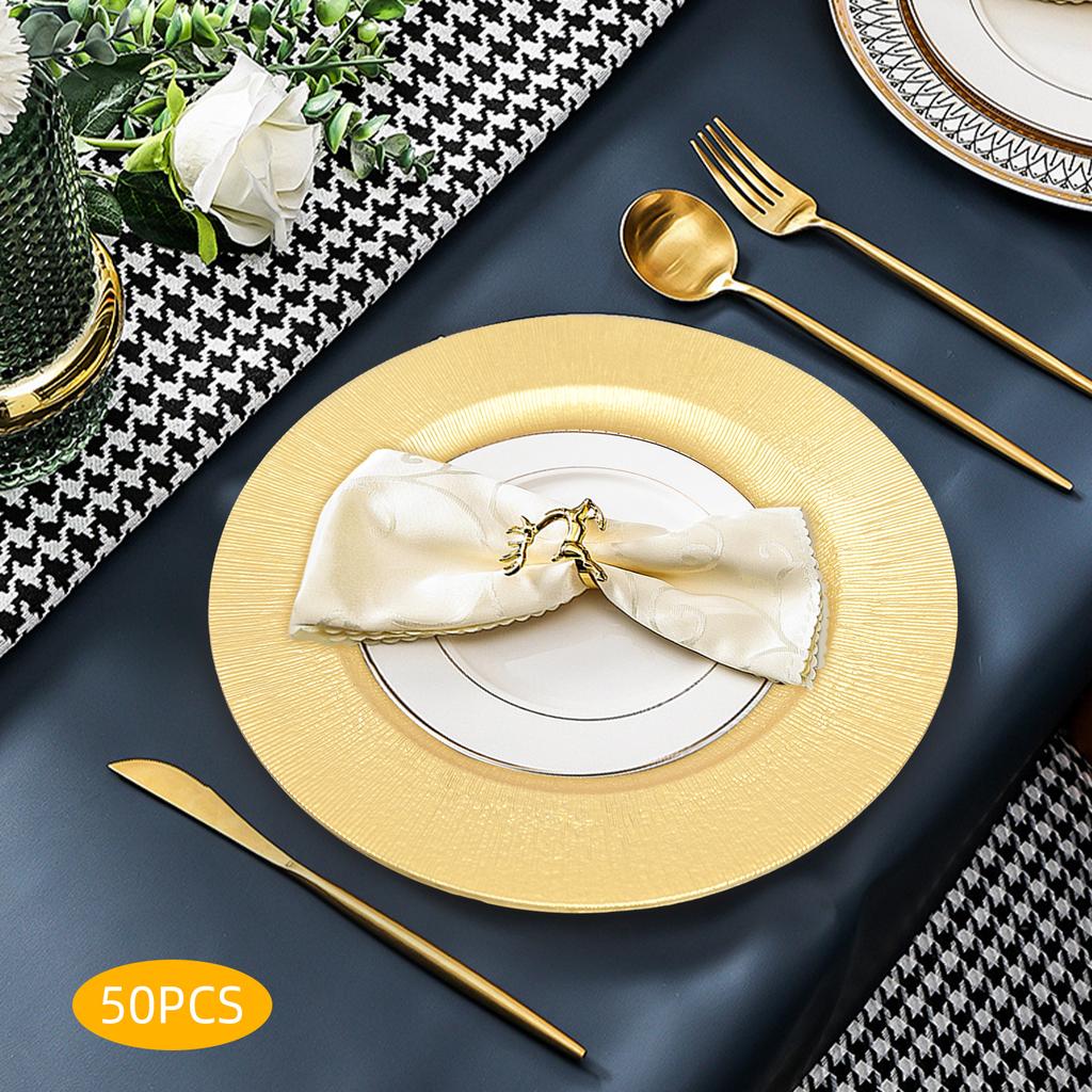 Elegant Gold Charger Plates Set, Round Reusable Serving Plates for Parties, Weddings, Events - Set of 50, 12.99 Inch Diameter