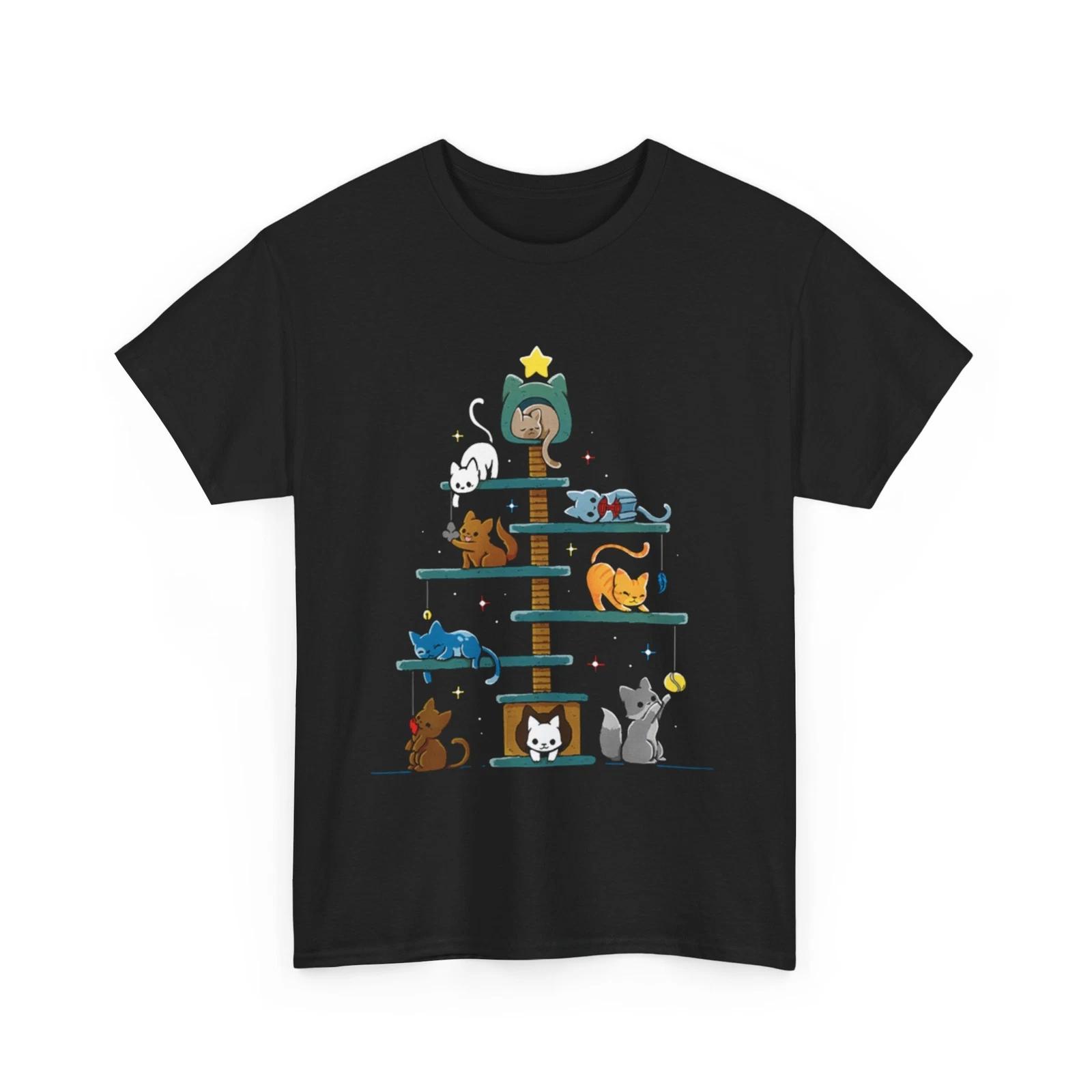 Cat T-Shirt | Christmas House Tree Cats Shirt 2XL