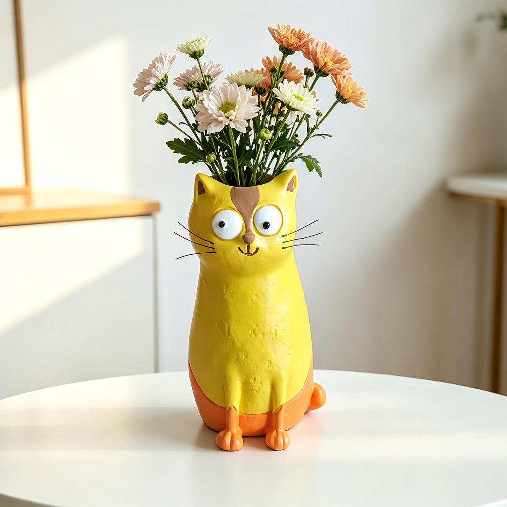 Cross-Border Creative Cat Flower Vase: Fun Eccentric Resin Ornament for Living Room Desktop.