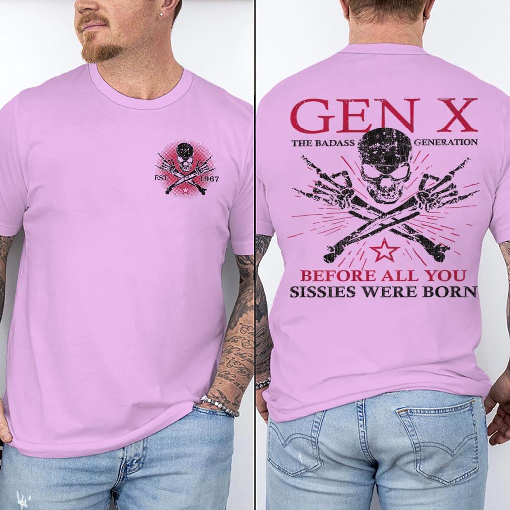 Unisexs Est 1967 Print Funny Gen X The Badass Generation Raised By Skulls Tshirt Short Sleeve Male Crew Neck Generation X Shirts