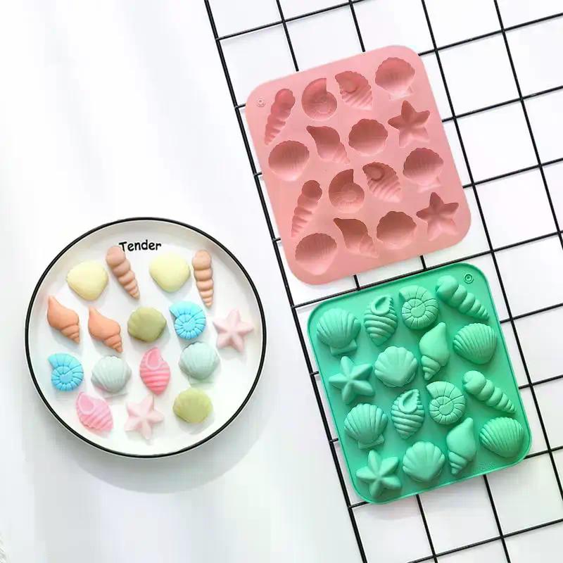 16 Cavity Seashell Conch Starfish Silicone Molds Ocean Silicone Mold DIY Pudding Ice Grid Candy Chocolate Cake Baking Mold