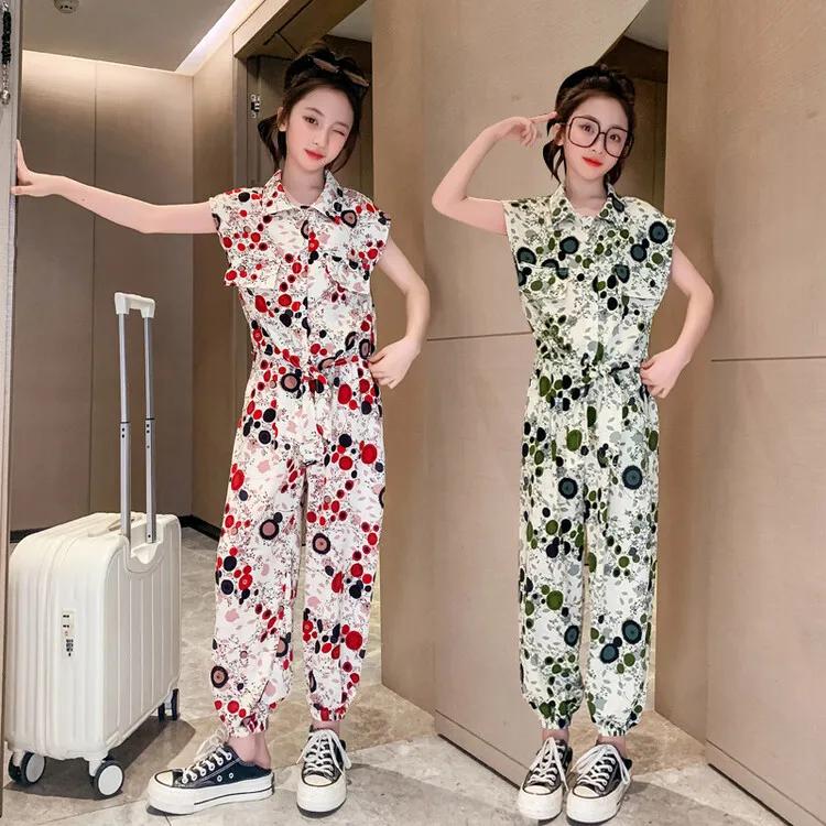 Girls' Children's Clothing Summer Summer Chiffon Suit Western Style Fashion Two-piece Sleeve Big Children
