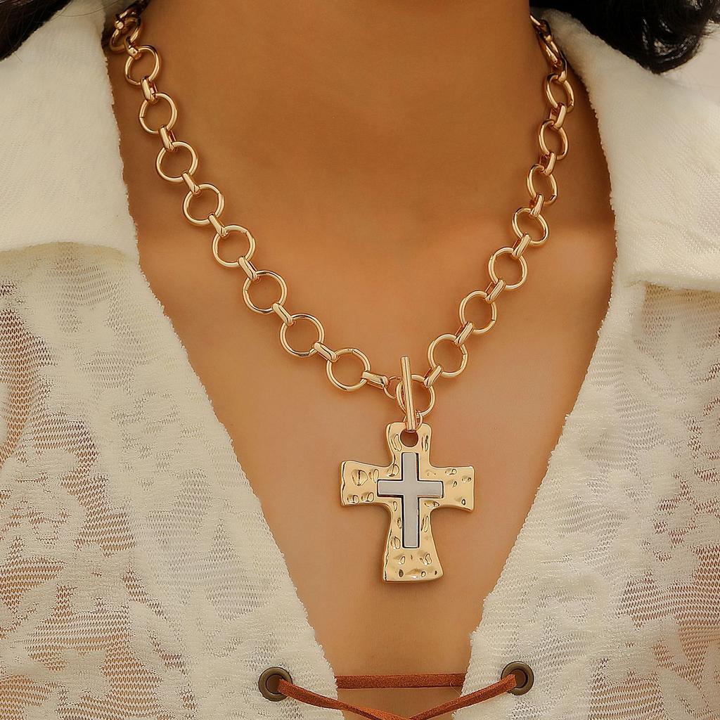 High quality heavy industry simple exaggerated ring Cuban chain cross pendant punk trend earrings bracelet jewelry set