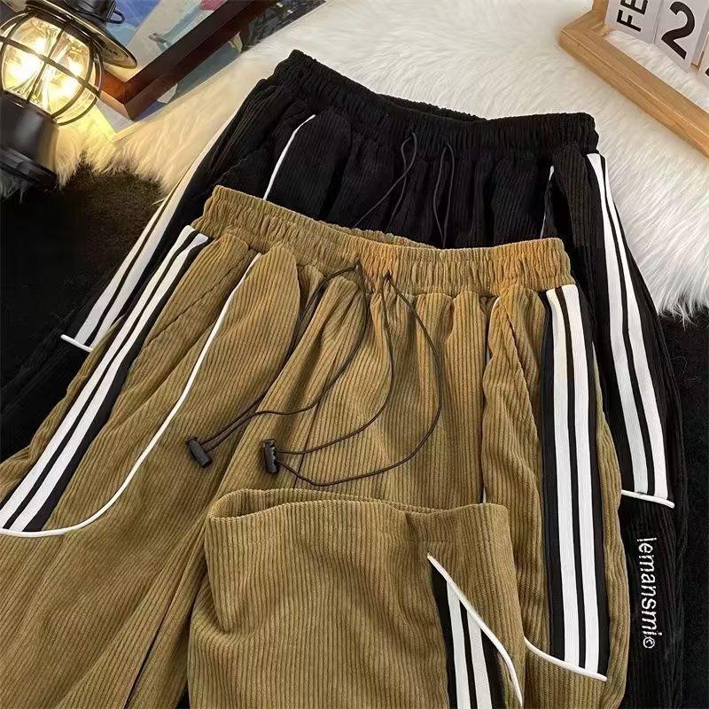 Pants Men's Trendy Brand New Loose Spring and Autumn Sports Corduroy Drape Pants Straight Casual Pants
