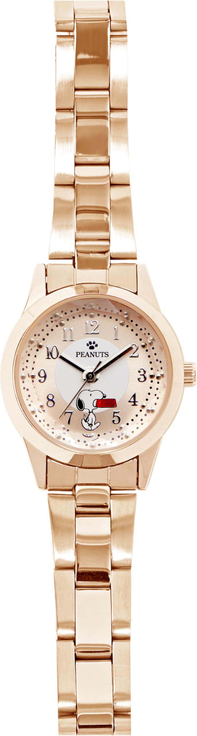 Field Work Women's White Fieldwork Analog Snoopy Simple And Easy To Strap Pink Gold Peanuts Metal Watch Watch, Design, Read, Push-Button Buckle, 12-10Mm Width, &