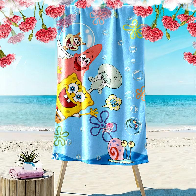 SpongeBob Cartoon Print Beach Towel, Large Soft Quick Dry Towel for Beach Camping Swimming