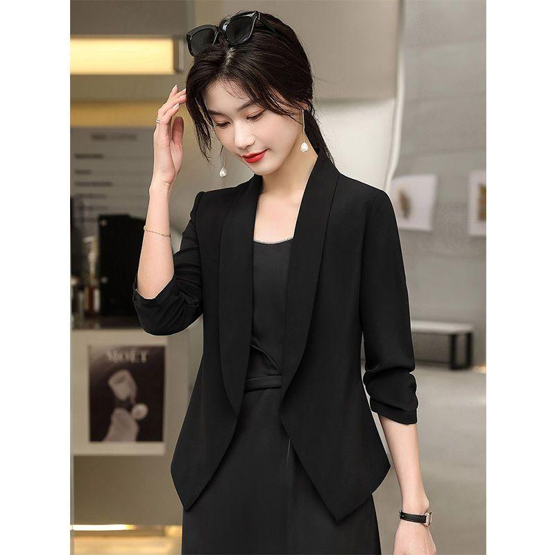 Skinny Solid Blazers Temperament Women's Pleated Spring Summer Thin Casual Office Lady Formal Simplicity Capable