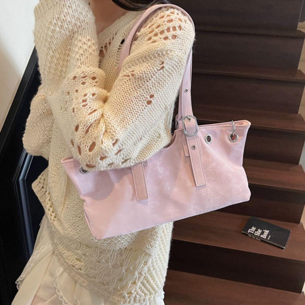 Cute Korean Style Matte PU Tote Bag Tote Bag Solid Color Large Capacity Handbag Bohemian Style Ethnic Style Underarm Packs Girls