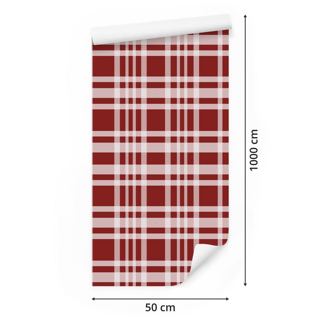 Red Checkered Wallpaper in Red, Coral, White, and Light Gray 50x1000