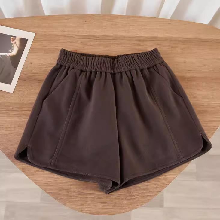 

Женские шорты из черного твида с высокой посадкой 2024: Универсальные, Стройнящие, Свободного кроя, Клеш от колена для Осени/Зимы. XS кофейный