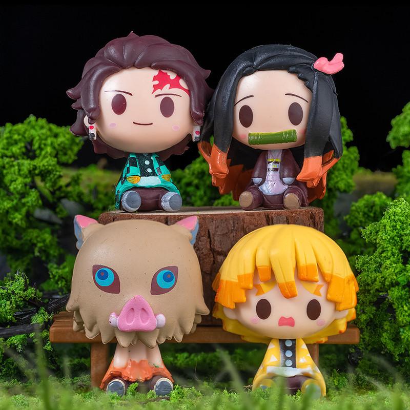 4Pcs/Set Demon Slayer Kamado Tanjirou Nezuko Figure Toys Q Version Kimetsu No Yaiba Agatsuma Zenitsu Action Figurine Model Dolls