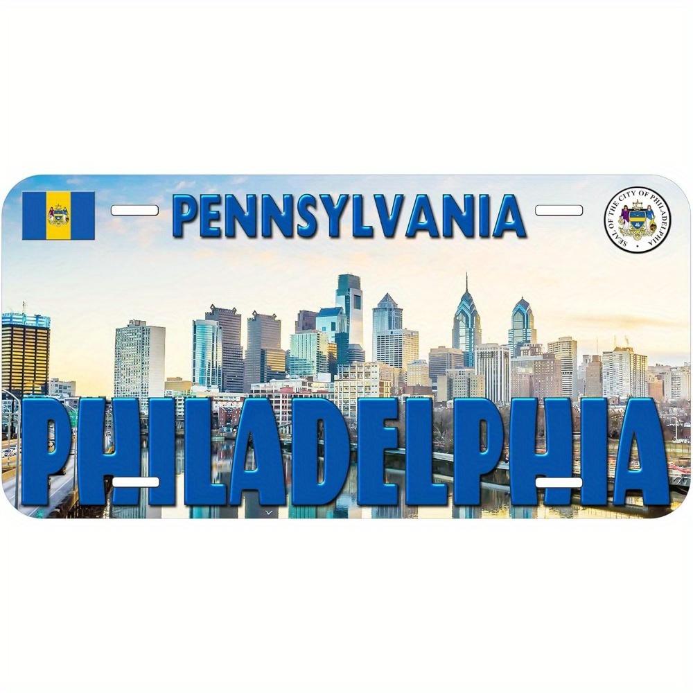 Philadelphia Pennsylvania Novelty Car License Plates Aluminum WallMounted Decor with City Skyline State Flag Design Moder 15x30cm(5.9x7.8inch)