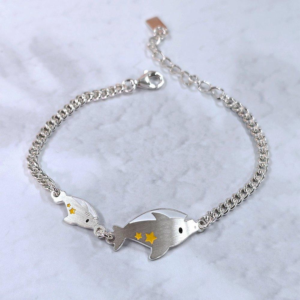 Mother Shark Baby Shark Silver Bracelet